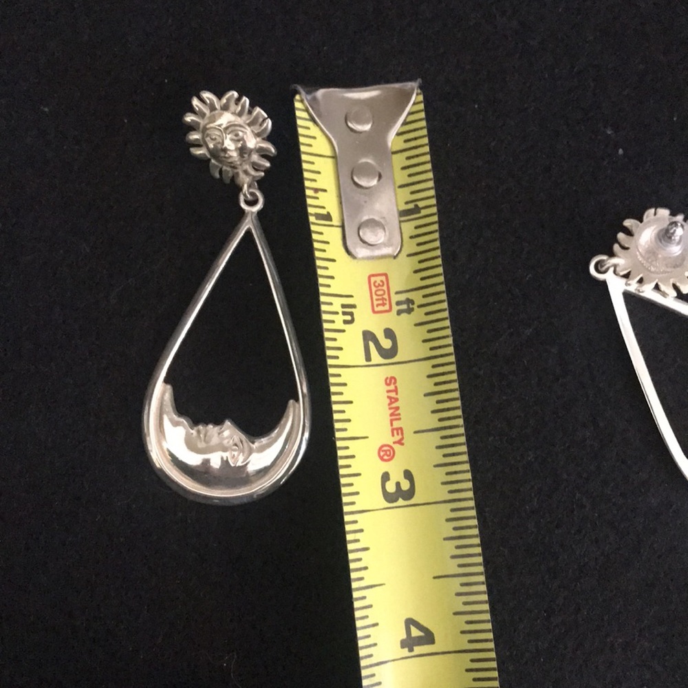 Sterling Silver Sun Moon dangle earrings. - Picture 7 of 8